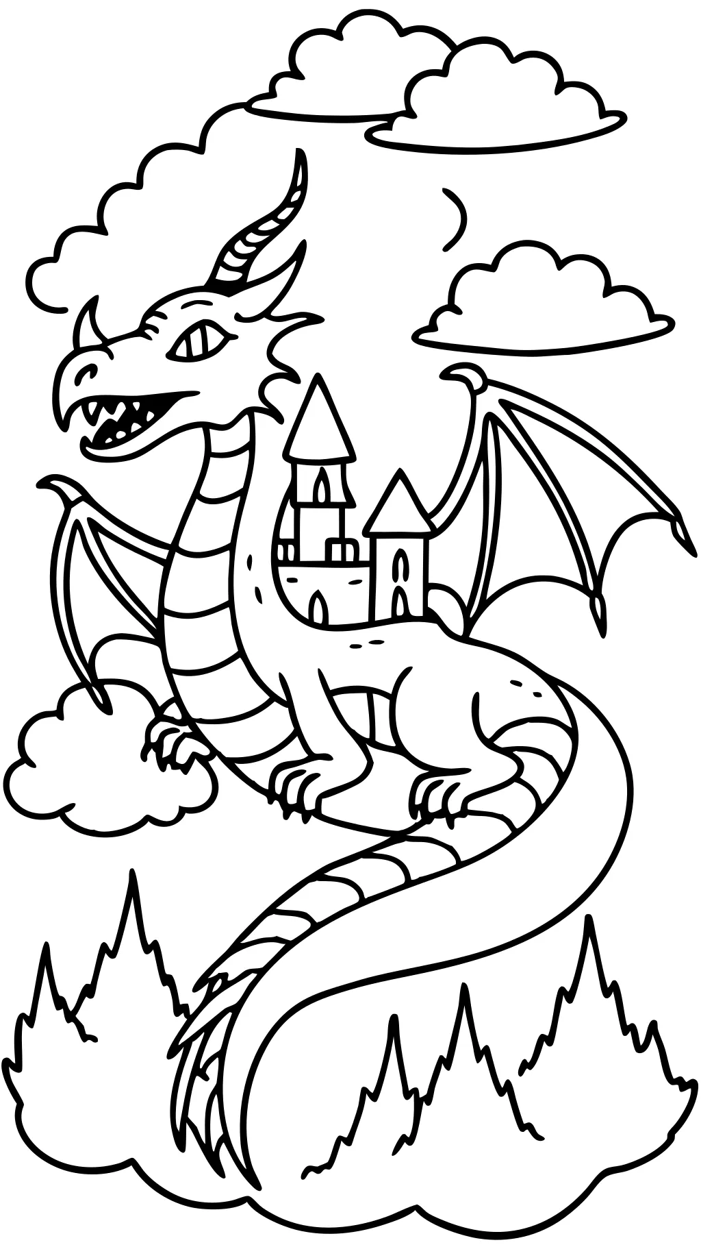 coloriage de dragon de respiration de feu